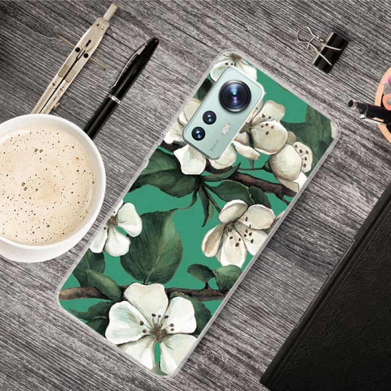 Cover Xiaomi 12 / 12X Silikone Hvide Blomster