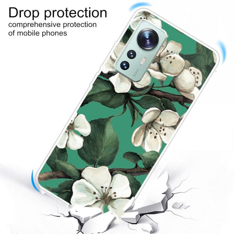 Cover Xiaomi 12 / 12X Silikone Hvide Blomster