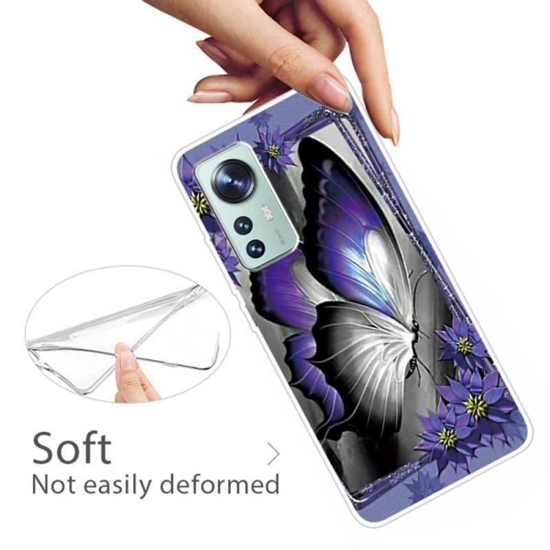 Cover Xiaomi 12 Pro Lilla Sommerfugl Silikone