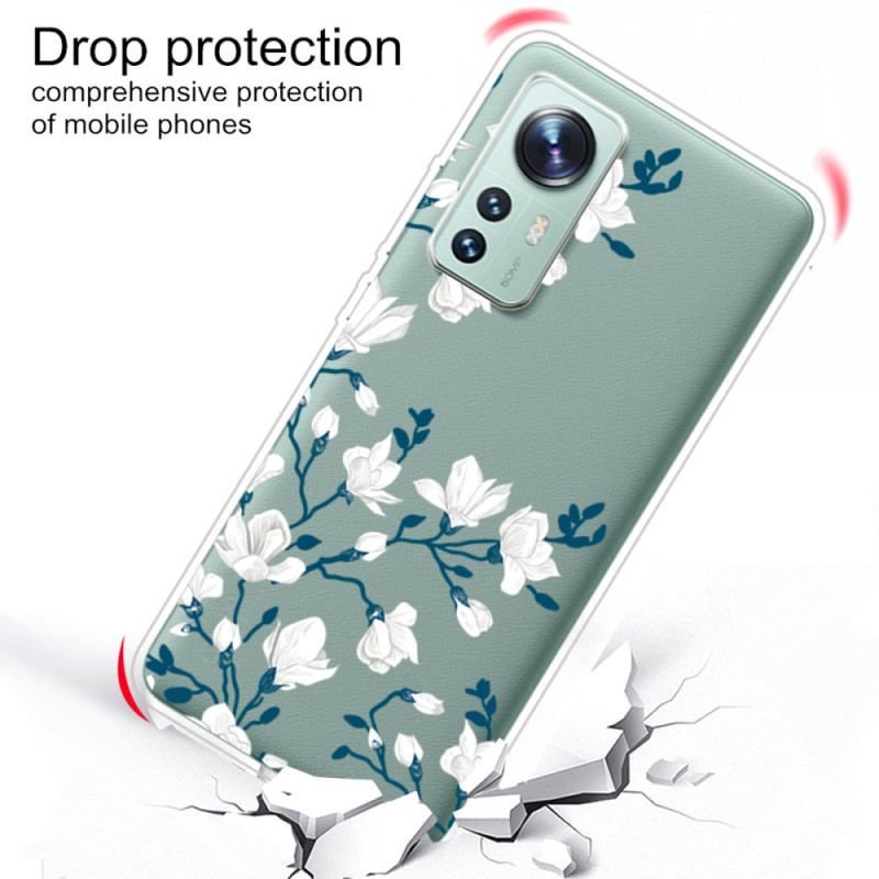 Cover Xiaomi 12 Pro Silikone Hvide Blomster