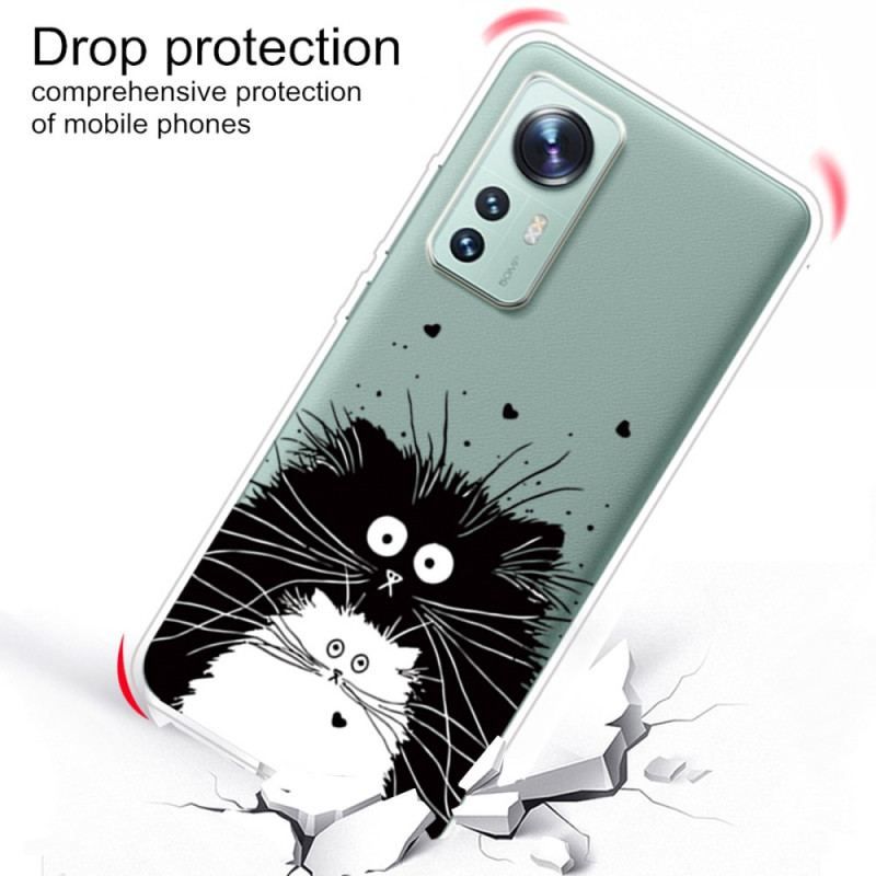 Cover Xiaomi 12 Pro Silikone Sorte Og Hvide Katte