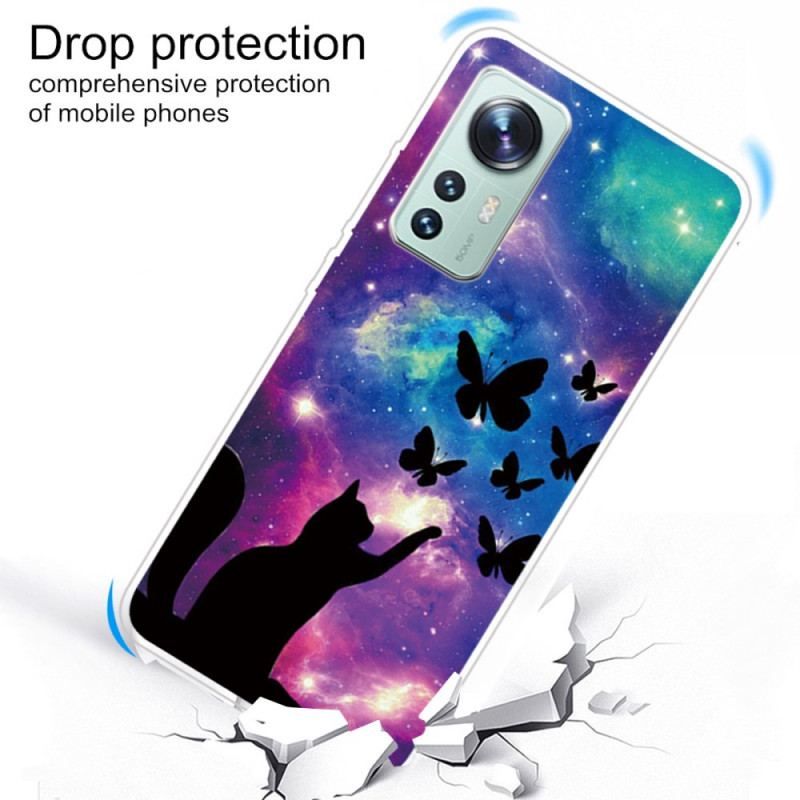 Cover Xiaomi 12 Pro Silikonekat Og Sommerfugle