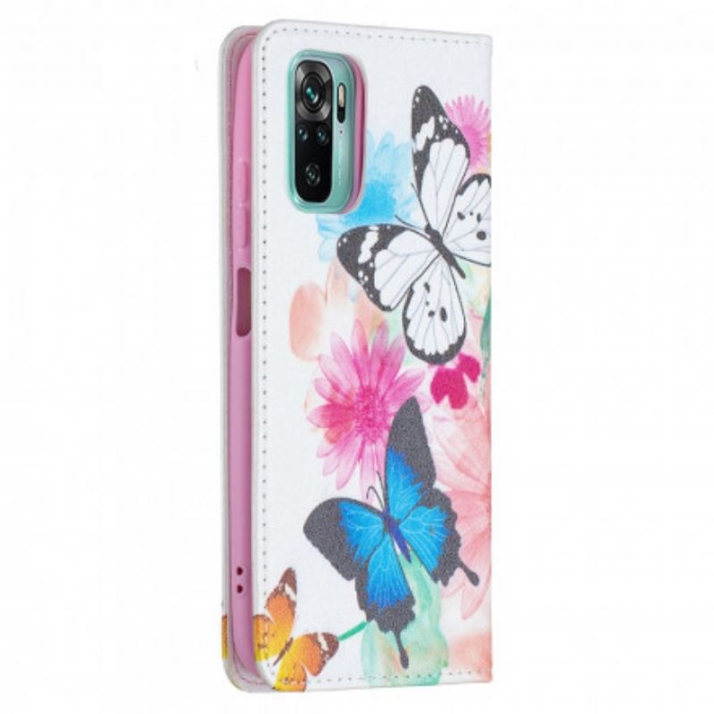 Cover Xiaomi Redmi Note 10 / 10S Flip Cover Farverige Sommerfugle