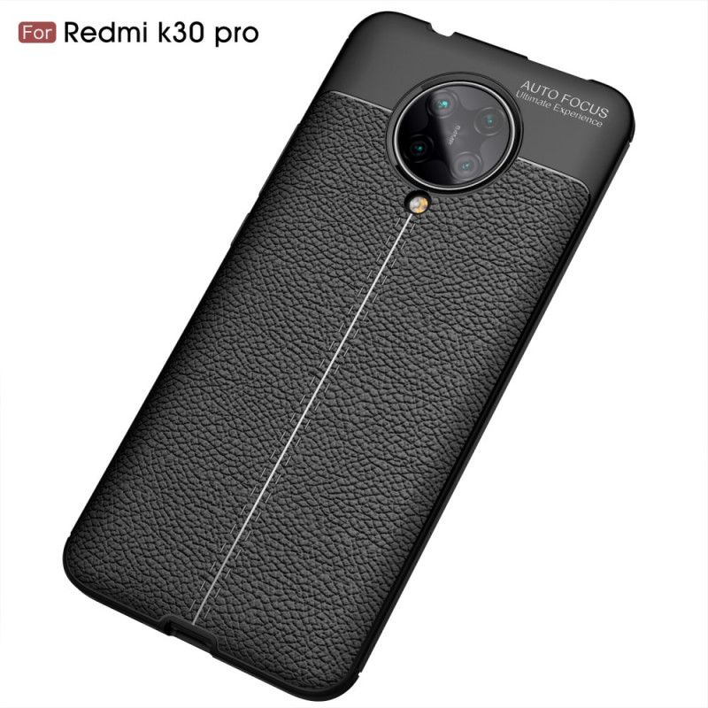 Cover for Xiaomi Poco F2 Pro Sort Dobbelt Line Lychee Læder Effekt