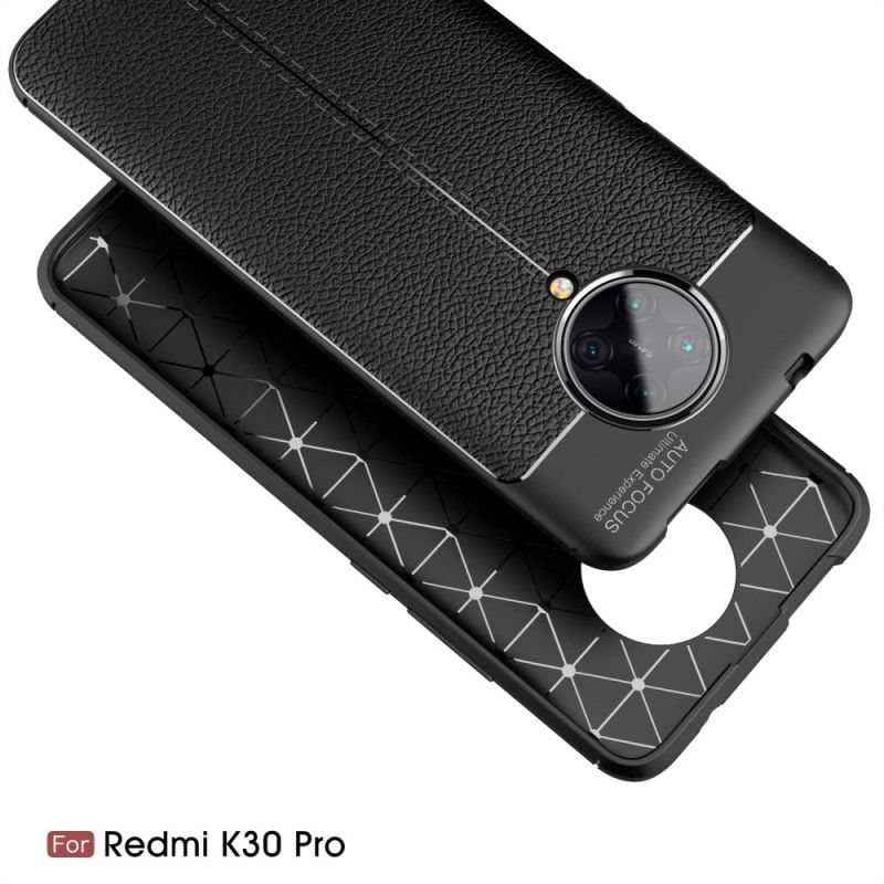 Cover for Xiaomi Poco F2 Pro Sort Dobbelt Line Lychee Læder Effekt