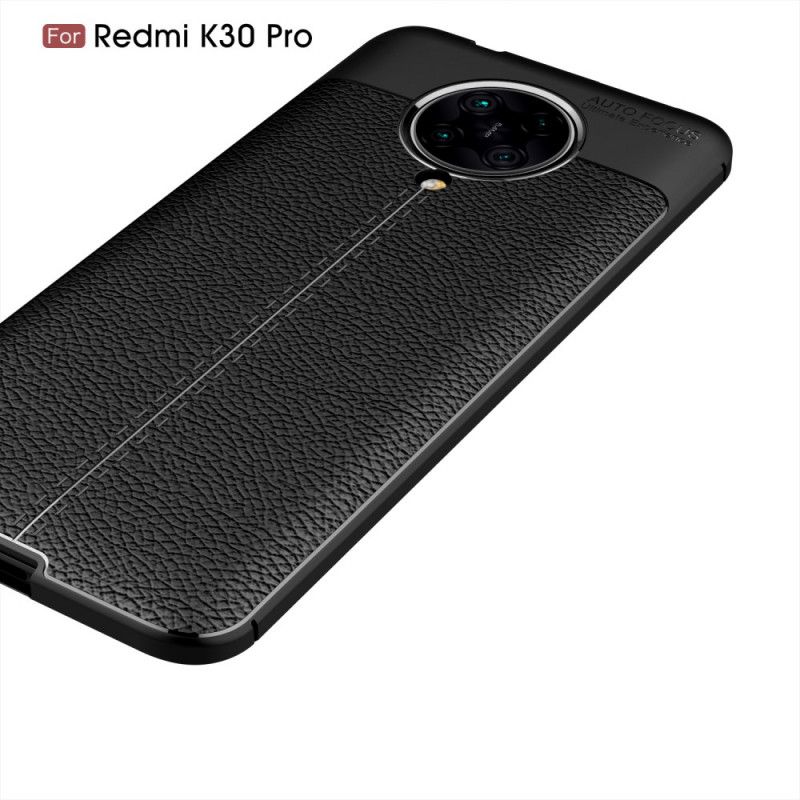 Cover for Xiaomi Poco F2 Pro Sort Dobbelt Line Lychee Læder Effekt