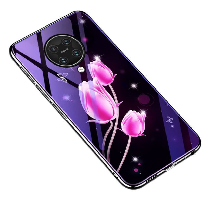 Cover Xiaomi Poco F2 Pro Lilla Hærdet Glas Og Blomster Silikone