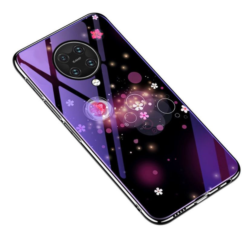 Cover Xiaomi Poco F2 Pro Lilla Hærdet Glas Og Blomster Silikone