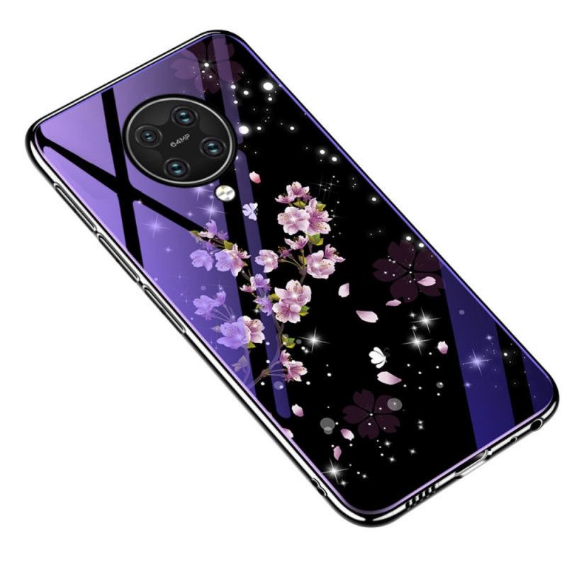 Cover Xiaomi Poco F2 Pro Lilla Hærdet Glas Og Blomster Silikone