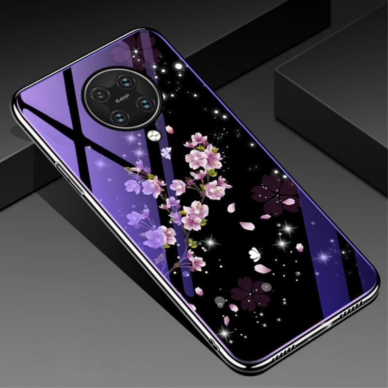 Cover Xiaomi Poco F2 Pro Lilla Hærdet Glas Og Blomster Silikone