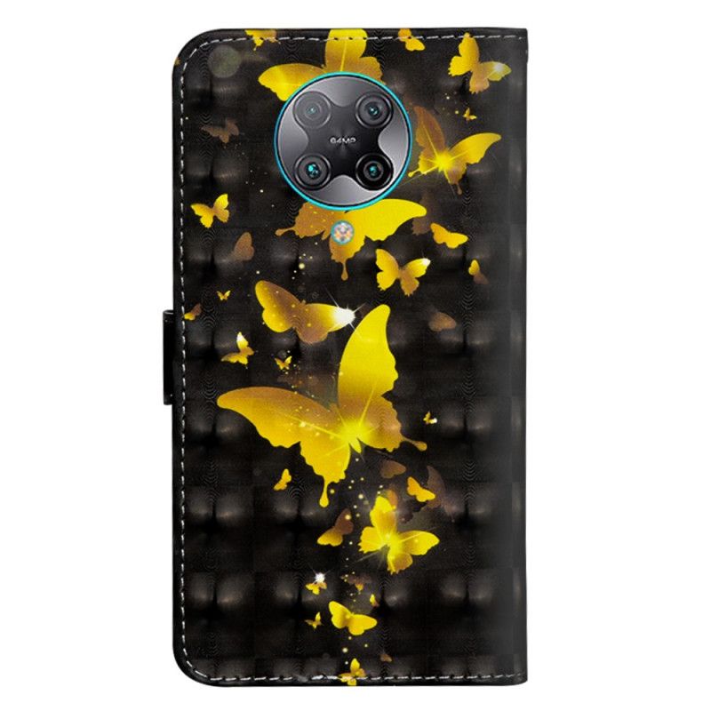 Flip Cover Xiaomi Poco F2 Pro Mobilcover Gule Sommerfugle