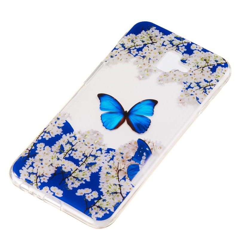 Cover Samsung Galaxy J6 Plus Blå Sommerfugl Og Vinterblomster