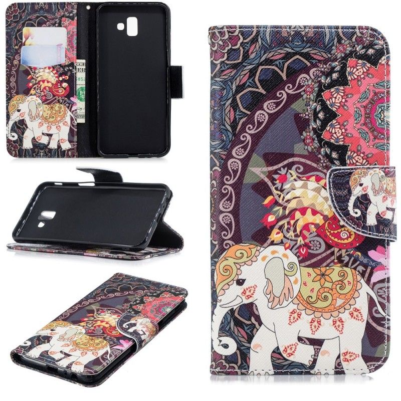 Flip Cover Læder Samsung Galaxy J6 Plus Etnisk Elefantmandala Beskyttelse