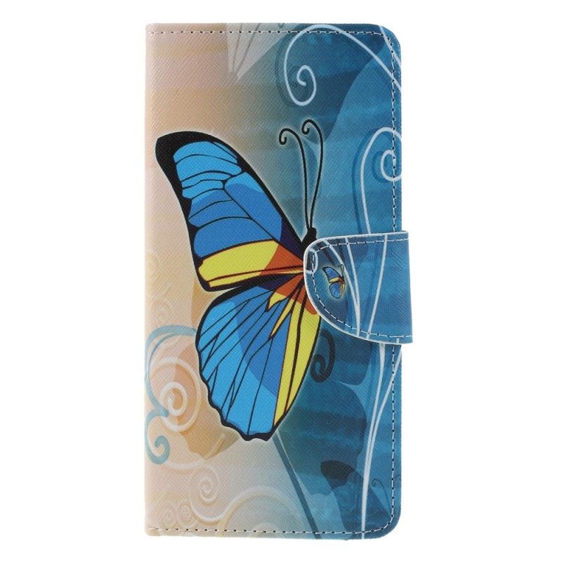 Flip Cover Samsung Galaxy J6 Plus Lyseblå Mobilcover Sommerfugle Og Blomster