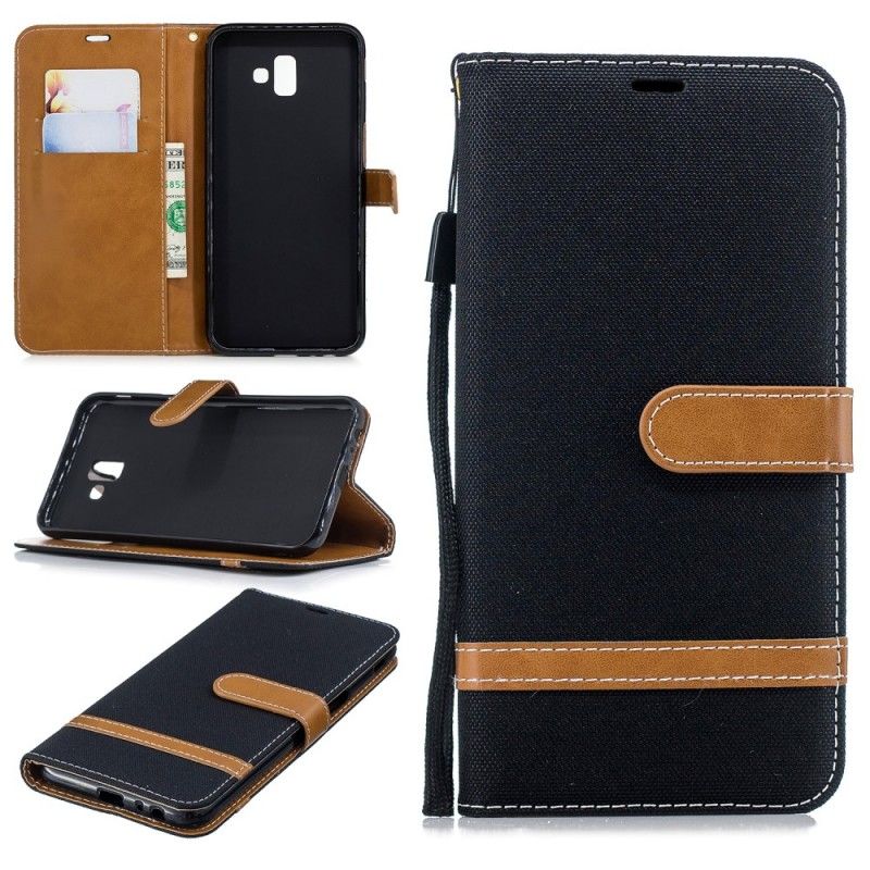 Flip Cover Samsung Galaxy J6 Plus Sort Mobilcover Stof- Og Lædereffekt