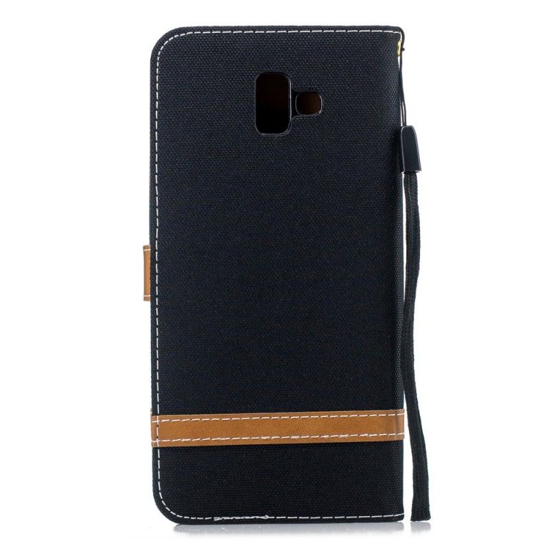 Flip Cover Samsung Galaxy J6 Plus Sort Mobilcover Stof- Og Lædereffekt