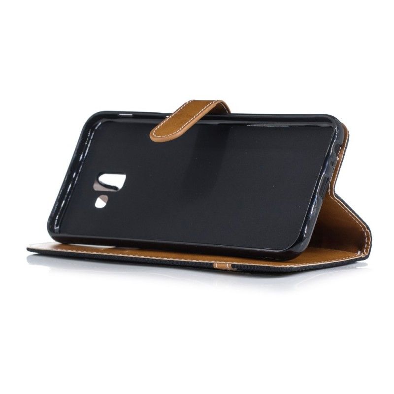 Flip Cover Samsung Galaxy J6 Plus Sort Mobilcover Stof- Og Lædereffekt