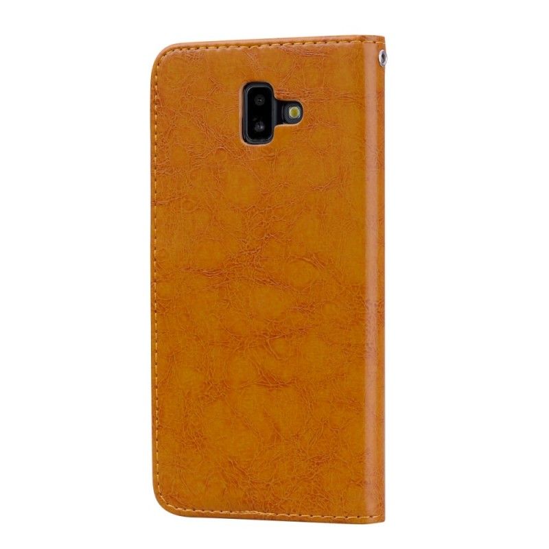 Flip Cover Samsung Galaxy J6 Plus Sort Vintage Lædereffekt Med Rem