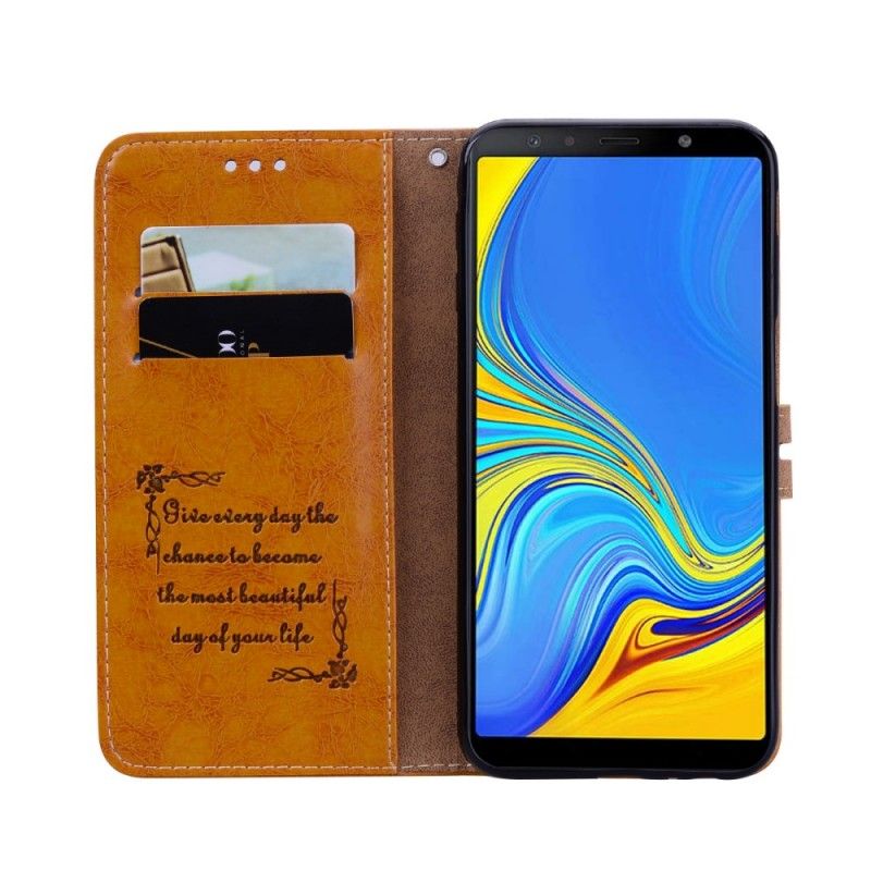 Flip Cover Samsung Galaxy J6 Plus Sort Vintage Lædereffekt Med Rem