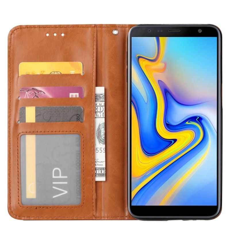 Læder Cover Samsung Galaxy J6 Plus Sort Kortholder I Kunstlæder