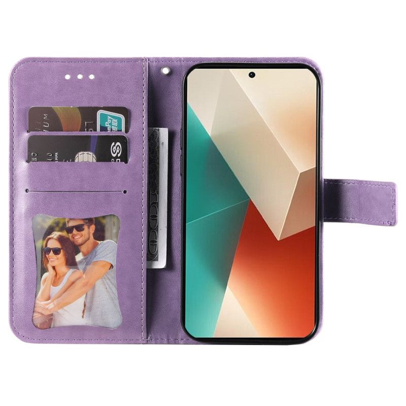 Flip Cover Xiaomi Redmi Note 13 5g Blomstertryk Med Rem