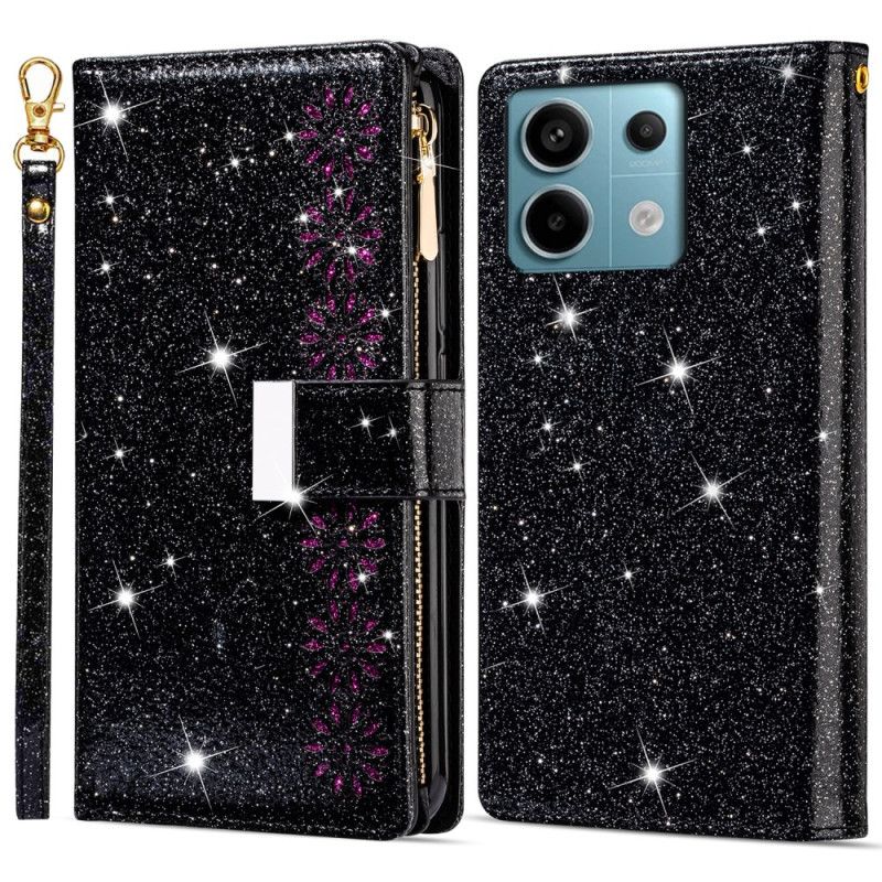 Flip Cover Xiaomi Redmi Note 13 5g Pung Med Glitter Lynlås