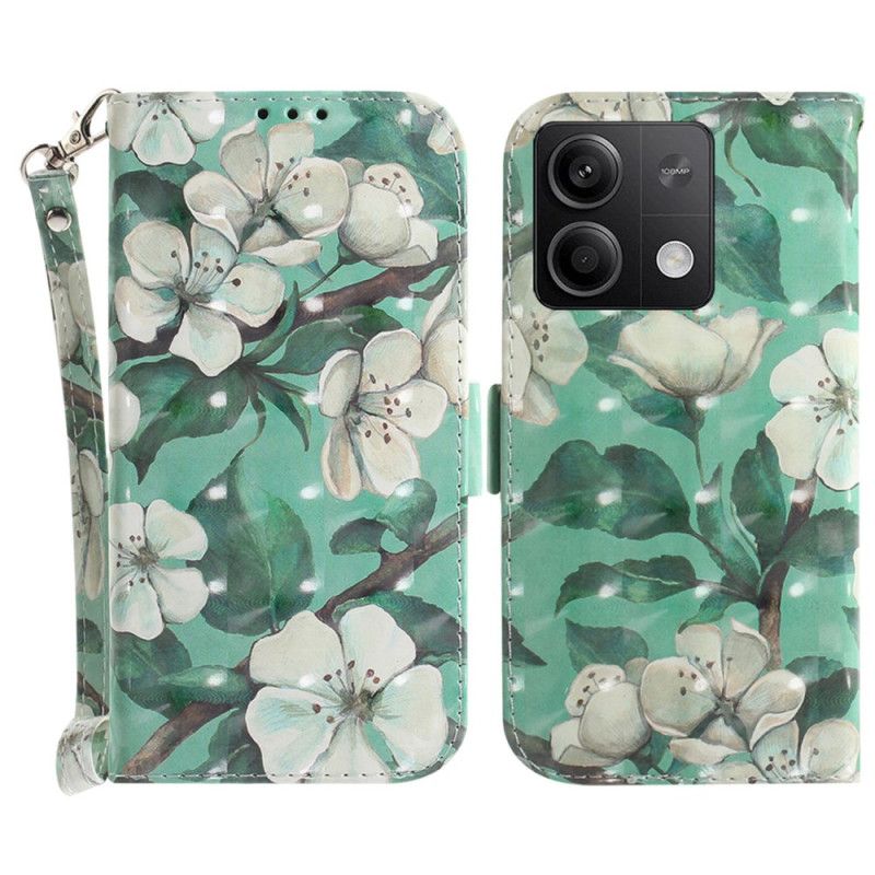 Læder Cover Xiaomi Redmi Note 13 5g Telefon Etui Akvarel Blomster Med Rem