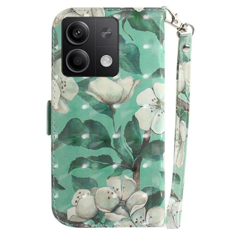 Læder Cover Xiaomi Redmi Note 13 5g Telefon Etui Akvarel Blomster Med Rem