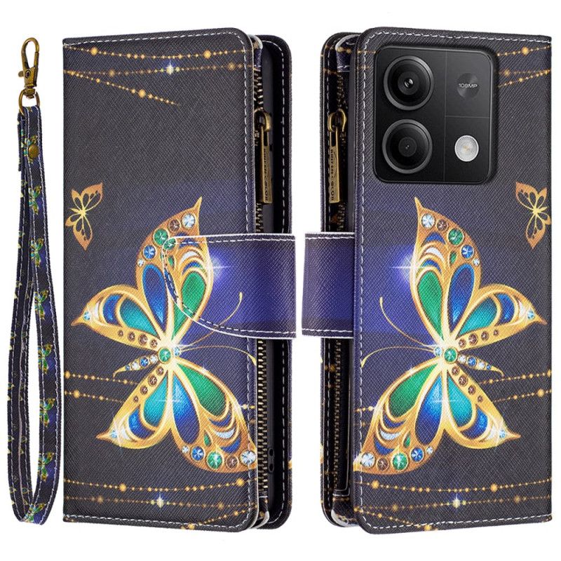 Læder Cover Xiaomi Redmi Note 13 5g Telefon Etui Rhinestone Sommerfuglepung Med Rem