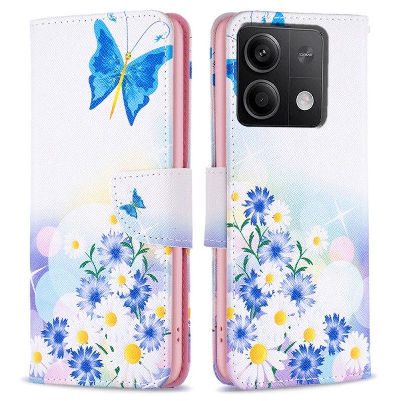 Læder Cover Xiaomi Redmi Note 13 5g Telefon Etui Sommerfugle- Og Blomstermønster