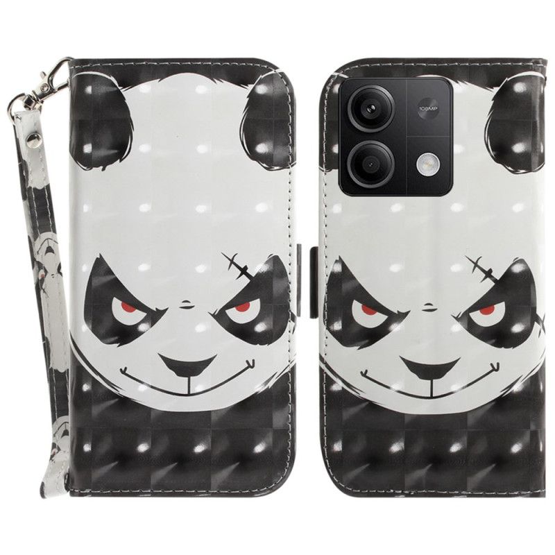 Læder Cover Xiaomi Redmi Note 13 5g Telefon Etui Vred Panda Med Rem