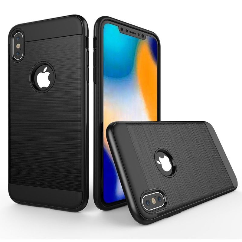 Cover for iPhone XS Max Sort Børstet Hybrid