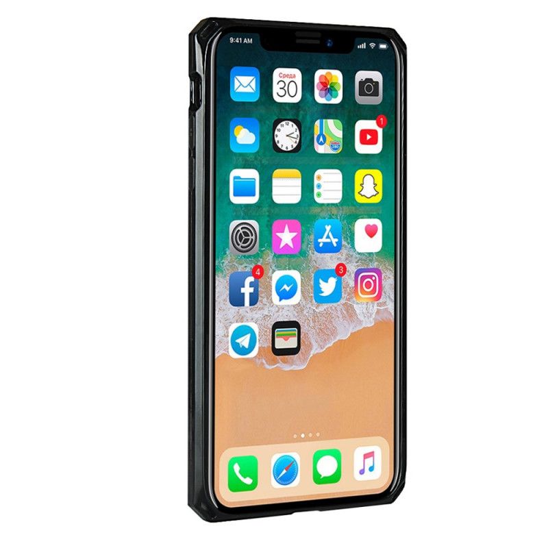 Cover for iPhone XS Max Sort Kortholder I Ægte Læder Og Snor