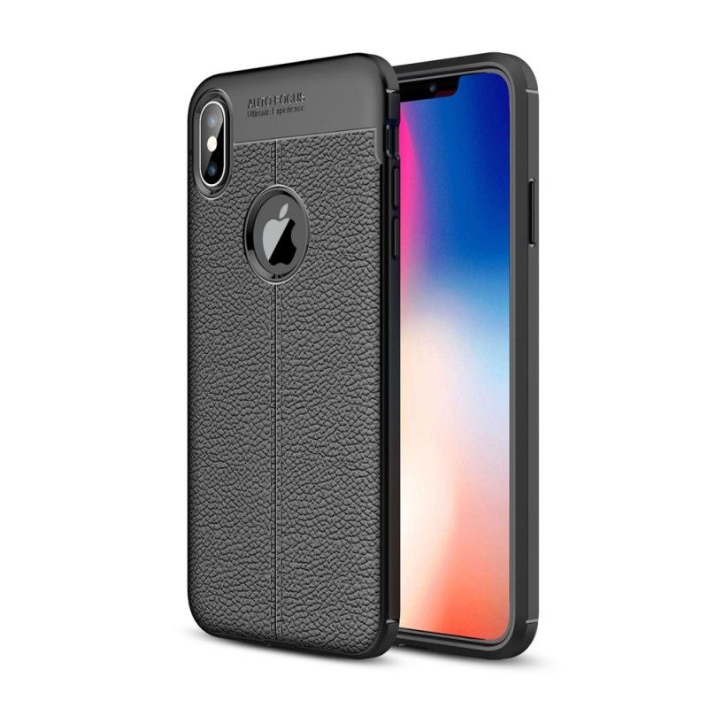 Cover iPhone XS Max Sort Dobbelt Line Lychee Læder Effekt