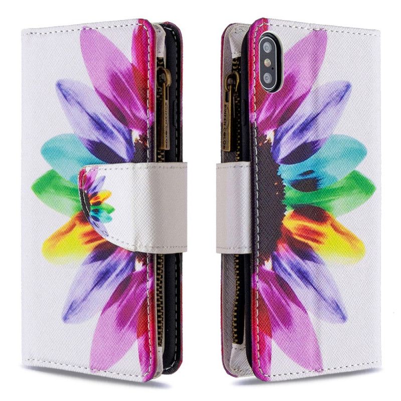 Flip Cover iPhone XS Max Sort Blomsterlomme Med Lynlås