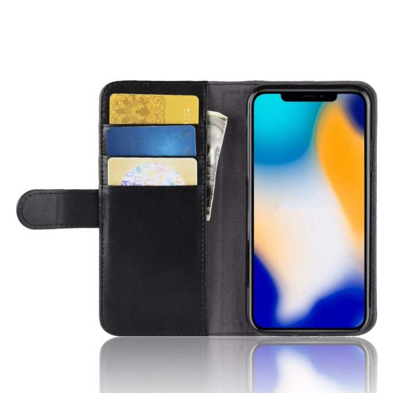 Flip Cover Læder for iPhone XS Max Sort Ægte Læder