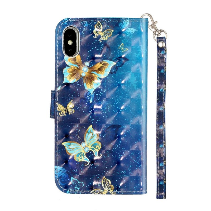 Flip Cover Læder iPhone XS Max Lette Plet Sommerfugle Med Rem Original