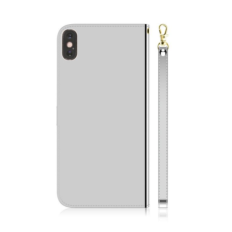 Flip Cover Læder iPhone XS Max Sort Spejlbetræk I Imiteret Læder Original