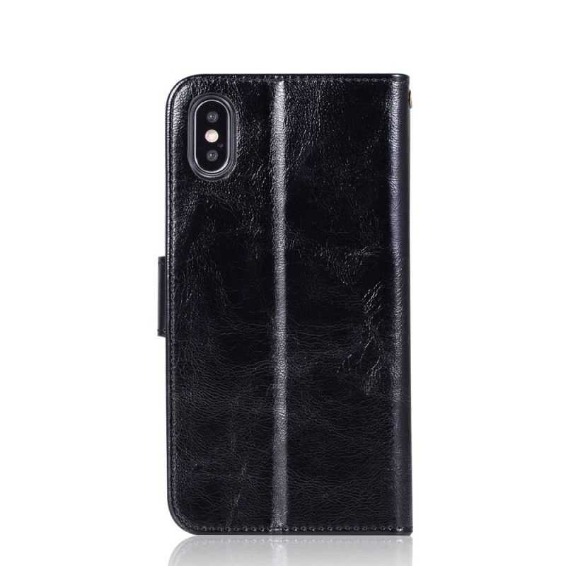 Flip Cover Læder iPhone XS Max Sort Vintage Lædereffekt Med Rem Beskyttelse