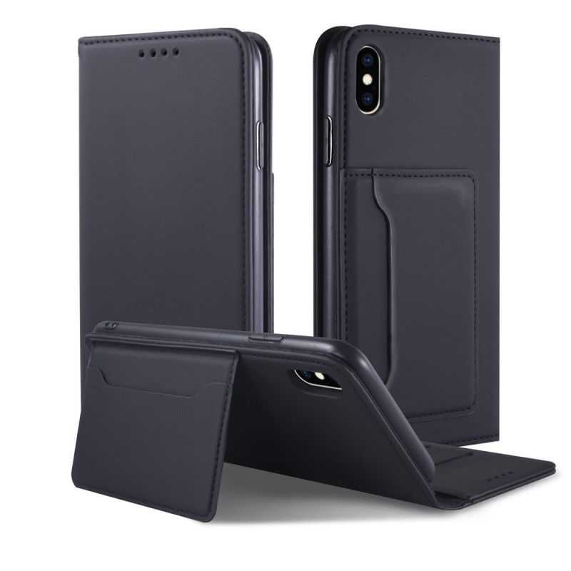 Læder Cover iPhone XS Max Sort Støttekortholder