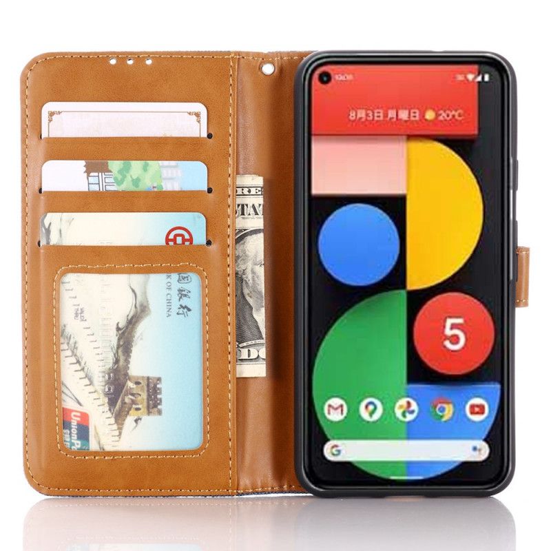 Flip Cover Læder Google Pixel 5 Sort Jeans