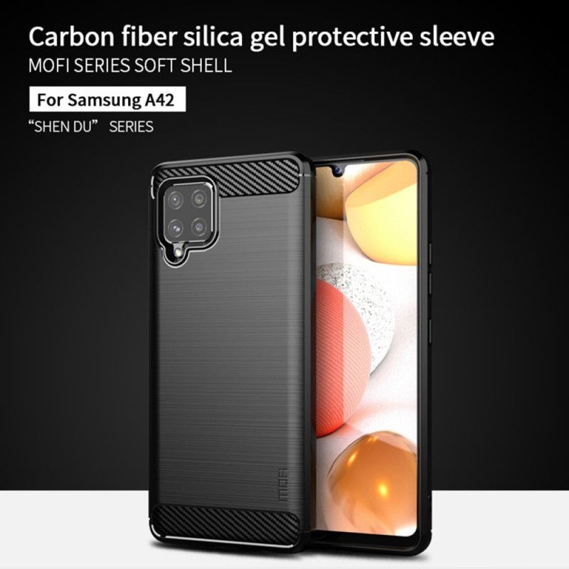 Cover for Samsung Galaxy A42 5G Sort Mofi Børstet Kulfiber