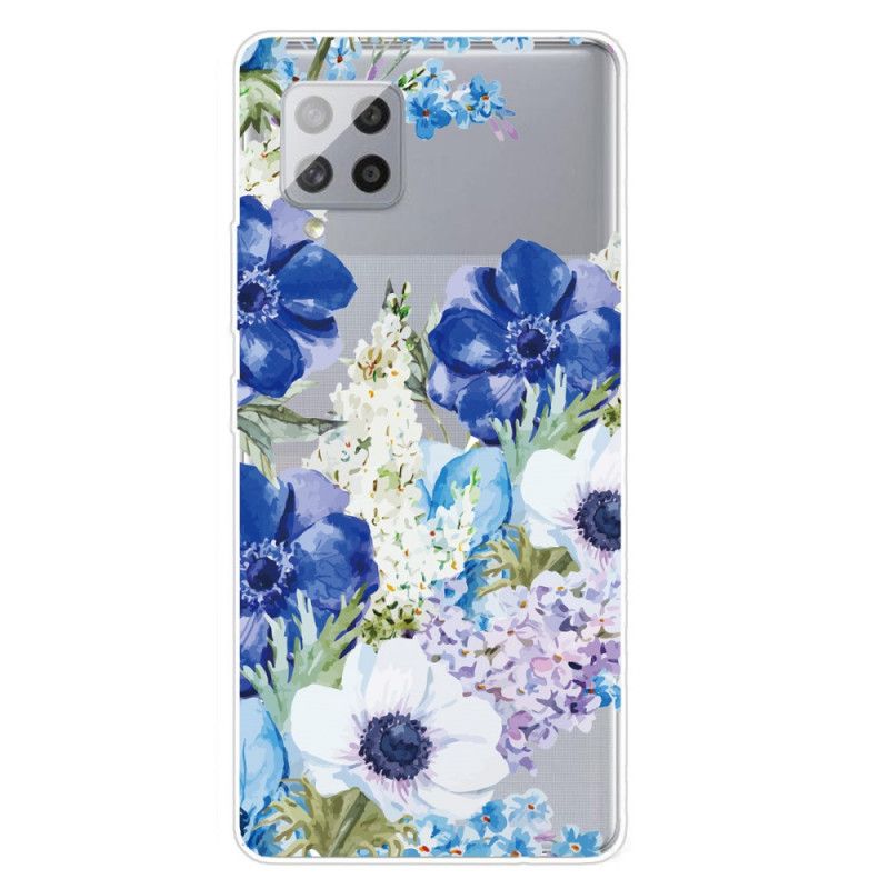 Cover Samsung Galaxy A42 5G Gennemsigtige Akvarelblå Blomster Original