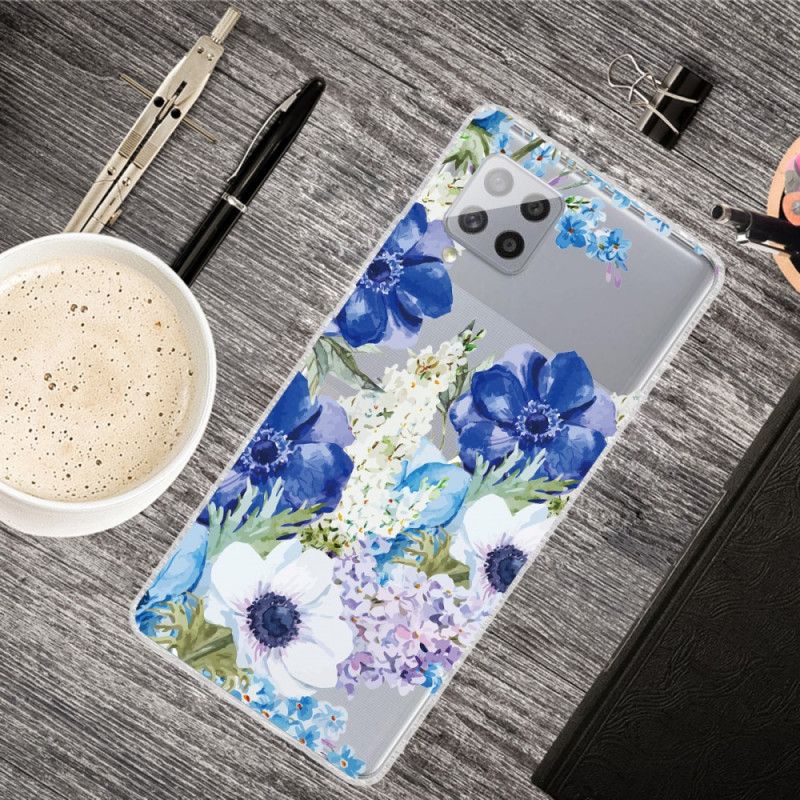 Cover Samsung Galaxy A42 5G Gennemsigtige Akvarelblå Blomster Original