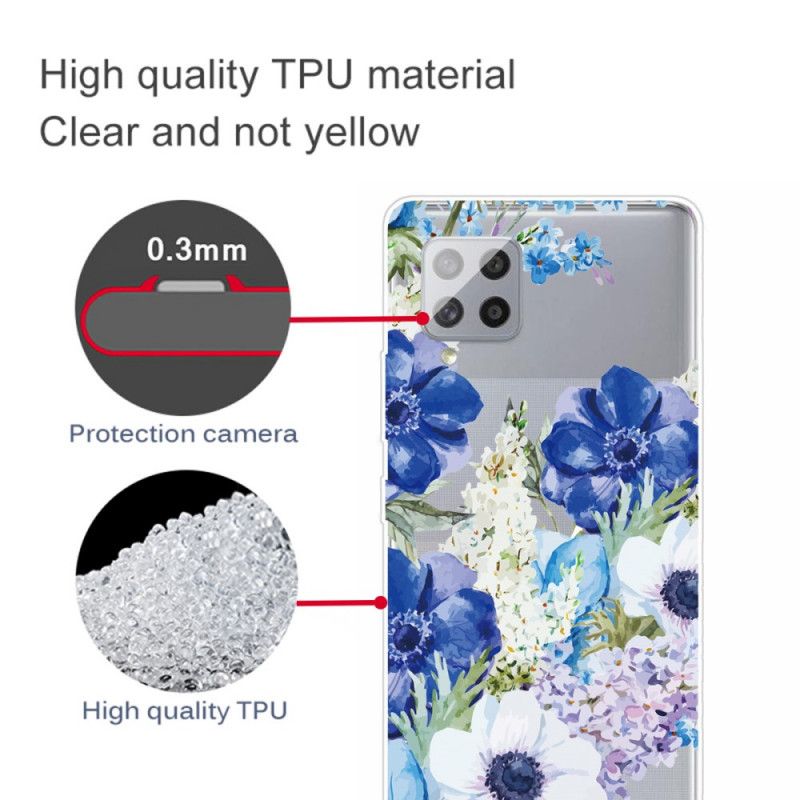 Cover Samsung Galaxy A42 5G Gennemsigtige Akvarelblå Blomster Original