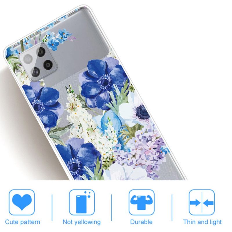 Cover Samsung Galaxy A42 5G Gennemsigtige Akvarelblå Blomster Original