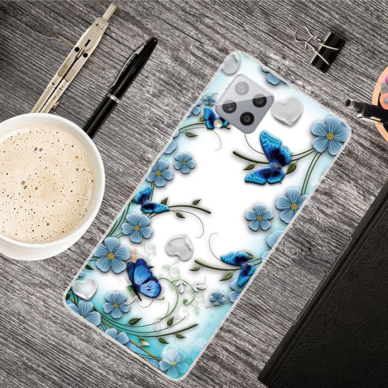 Cover Samsung Galaxy A42 5G Gennemsigtige Retro Sommerfugle Og Blomster