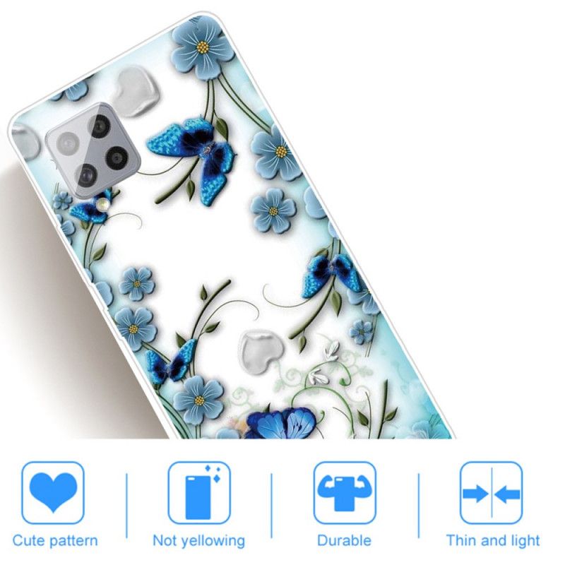 Cover Samsung Galaxy A42 5G Gennemsigtige Retro Sommerfugle Og Blomster