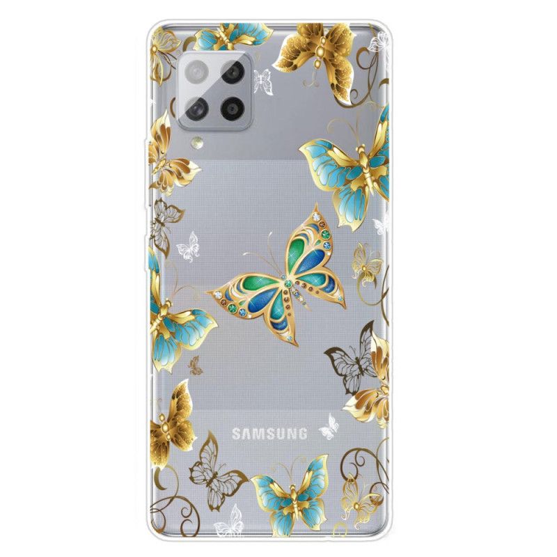 Cover Samsung Galaxy A42 5G Mørkeblå Design Sommerfugle Original