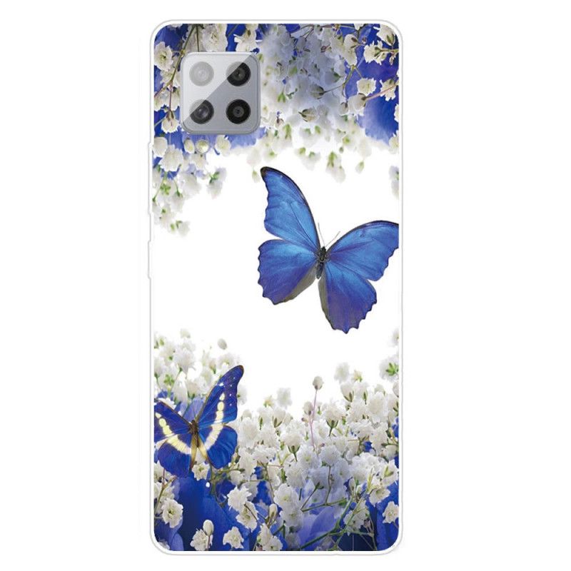 Cover Samsung Galaxy A42 5G Mørkeblå Design Sommerfugle Original